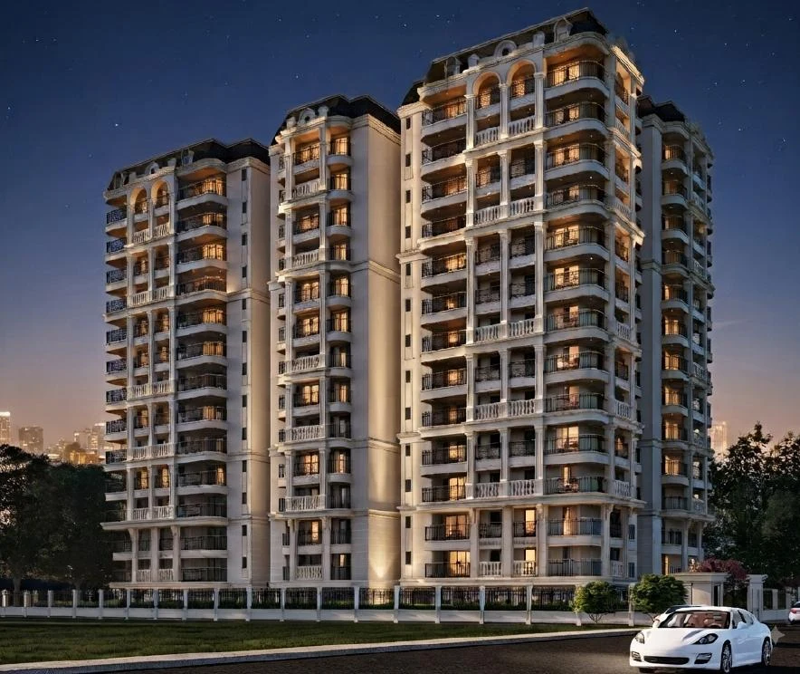 Rohit Avenue building evening view from project brochure